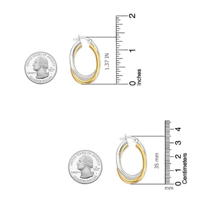 LeCalla 925 Sterling Silver Chunky Hoop Earrings | 14K Two-Tone Three-Tone Hoop Earrings | Intertwining Oval Shape Polished Twisted Hoop Earrings for Women - color: Chunky Two-Tone with Customized Box