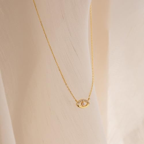 Gold Necklace For Women, Layered 14K Real Gold Plated Necklaces For Women,Dainty Gold Paperclip Chain Tear Circle CZ Pendant Necklace Stack,Trendy Gold Jewelry Set Gifts - style: Evil Eye Choker-Gold