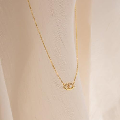 Gold Necklace For Women, Layered 14K Real Gold Plated Necklaces For Women,Dainty Gold Paperclip Chain Tear Circle CZ Pendant Necklace Stack,Trendy Gold Jewelry Set Gifts - style: Evil Eye Choker-Gold