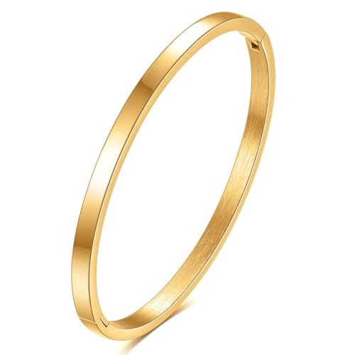 MYNENEY Womens Bracelets Stainless Steel Pave Cubic Zironia Stackable - color: 4mm-Gold, size: 6.3 Inch