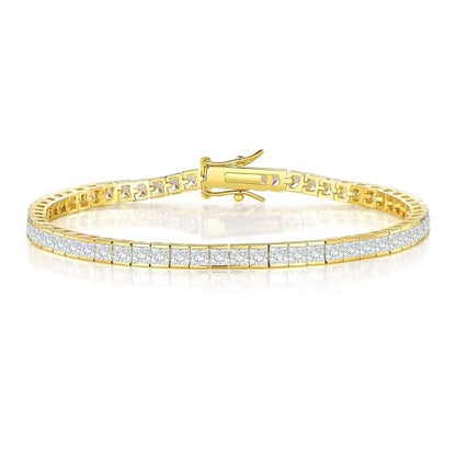 Square Cubic Zirconia Tennis Bracelet for Women, 2.5mm Thin 2.5 * 2.5mm Square Cut 18K Yellow Gold/White Gold Plated Elegant Everyday Jewelry Gift - color: 2.5 * 2.5mm Square Bracelet-Gold, size: 8 inch