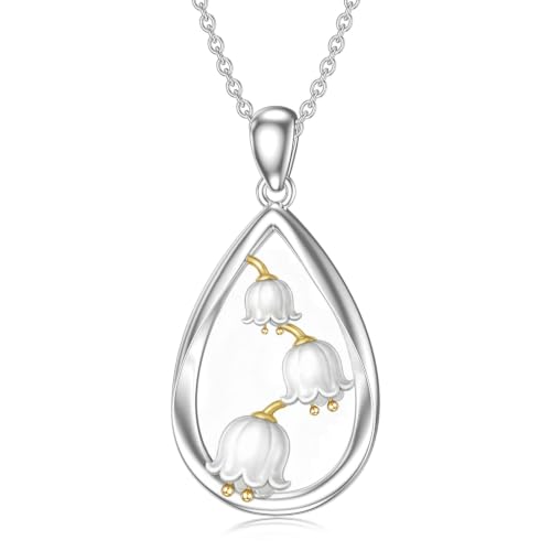 12 Month Birth Flower Necklace for Women 925 Sterling Silver Floral Teardrop Pendant Birthday Jewelry Gifts - color: 05. May Lily of the Valley