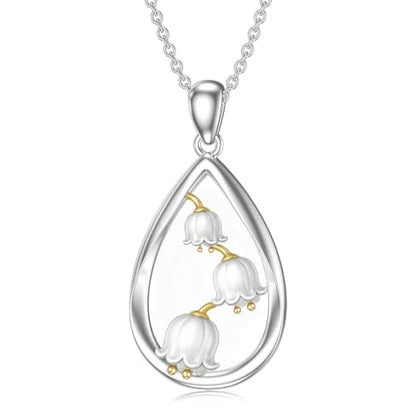 12 Month Birth Flower Necklace for Women 925 Sterling Silver Floral Teardrop Pendant Birthday Jewelry Gifts - color: 05. May Lily of the Valley