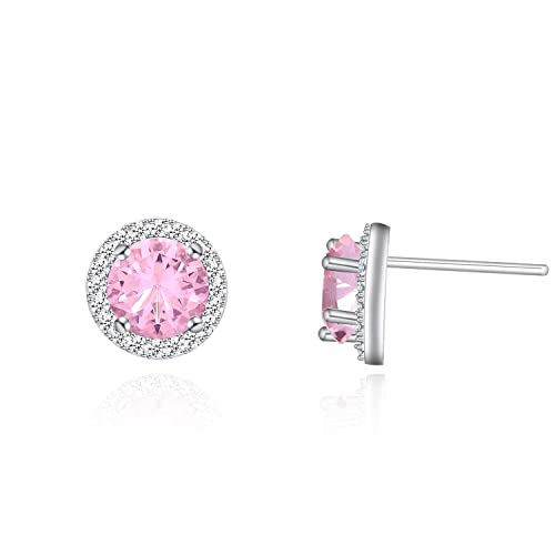 YOQUCOL Bright 8MM,10MM Cubic Zirconia Crystal Stud Earrings Round Pierced Earrings For Women - color: 8MM-Pink