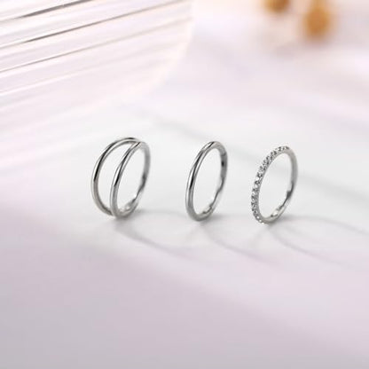 FUNLMO 3Pcs Nose Rings Double Hoop Nose Ring Conch Daith Tragus Helix Rook Piercing Jewelry Surgical Steel Cartilage Earring Conch Hoop Earring Septum Jewelry Lip Ring - color: Style 1: Silver