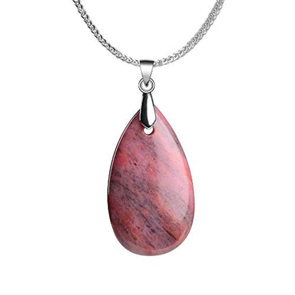 iSTONE 925 Sterling Silver Natural Crytral for Womens Pendant Necklace, Gemstone Birthstone with 17.8" Silver Chain Ladies - color: Rhodonite