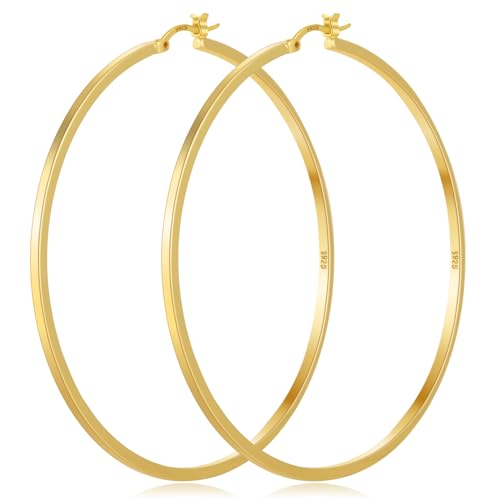 925 Sterling Silver Hoop Earrings Silver Hoops Earring Large Hoop Earrings | Jewelry for Her Gift Large Silver Hoop Earrings Hypoallergenic Thin Hoop Earring for Women Sensitive Ears 20/30/40/50/60/70mm - color: 70mm Gold