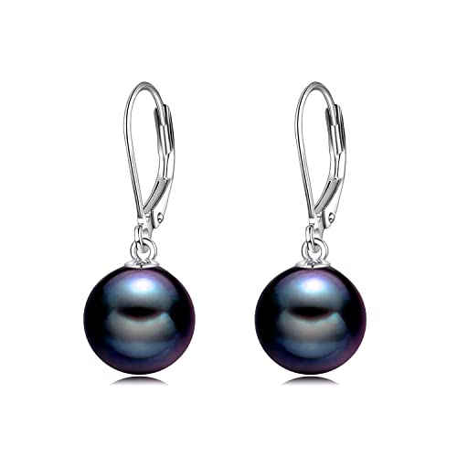 925 Sterling Silver Pearl Leverback Earrings Dangle Drop Jewelry Gifts for Women - style: Black Pearl