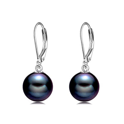 925 Sterling Silver Pearl Leverback Earrings Dangle Drop Jewelry Gifts for Women - style: Black Pearl