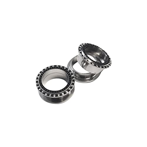 Screw Fit Plug Earrings Surgical Steel Ear Plug Gauges Center Tunnels Ear Gauges Screw Plugs with Black & Clear CZ Gems Piecing Jewelry - size: 00g - 10mm