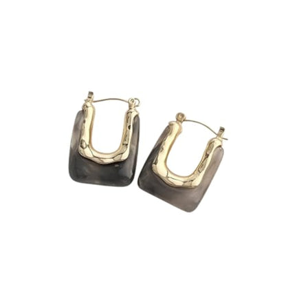 Chunky Acrylic Hoop Earrings Resin Geometric U Shape Hoop Earring Trendy Jewelry Gifts for Women - color: Gray