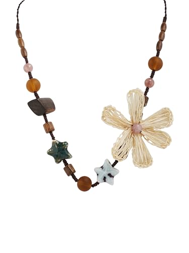 MINACHI Handmade Braided Necklace for Women, Wooden Beads, Rattan Charm, Vintage Style, Gift Jewelry - style: Necklace R21-035
