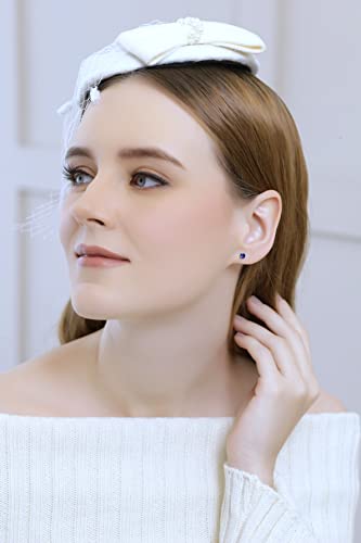 Sapphire Earrings for Women Sterling Silver Trendy Round-Cut Created Blue Gemstone Solitaire Studs for Men Bridesmaids Prom Gift - color: 4mm - Sterling Silver