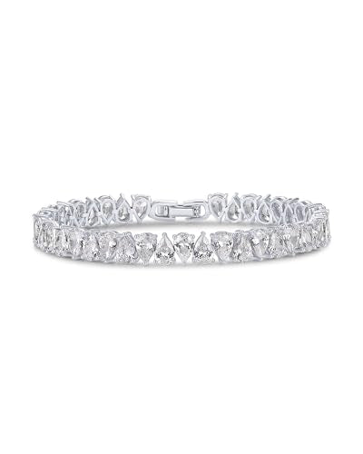 PAVOI 14K Gold Plated Tennis Bracelets for Women, Bridal Pear CZ Bracelet | Gold Tennis Bracelet with Pear Cubic Zirconia, Hypoallergenic Wedding Jewelry Gift - color: White Gold, size: 7 Inches