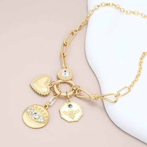 Charm Necklace for Women Gold Evil Eye Sun Moon Flower Coin Pendant Necklace Dainty Paperclip Chain Vintage Luck Amulet Choker Necklaces Celestial Jewelry Gift - style: Evil Eye, Heart, Coin