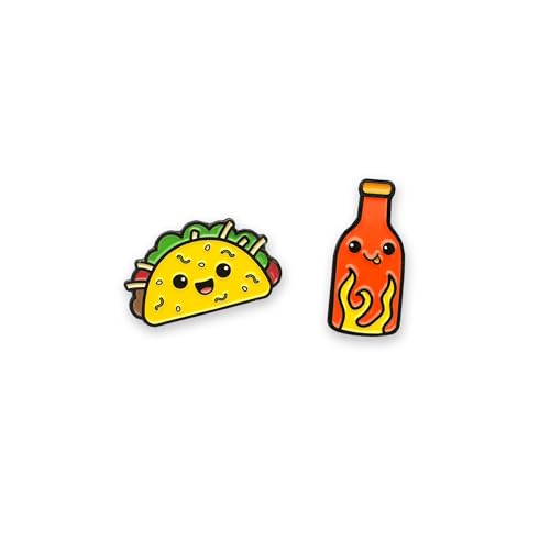 Enamel Pin Set (2 Pins Per Set) for Backpack, Bag, Lapel, Kawaii Button Collector - style: Taco & Hot Sauce