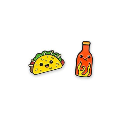 Enamel Pin Set (2 Pins Per Set) for Backpack, Bag, Lapel, Kawaii Button Collector - style: Taco & Hot Sauce