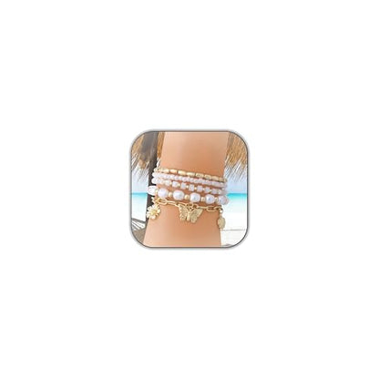 LALAPPLE Shell Bracelet Boho Beaded Stretch Bracelets for Women Seashell Strand Bracelets Starfish Charm Jewelry Summer Beach Jewelry Stackable Crystal Gold Plated Beads Bracelet for Women - style: T-Style9 butterfly