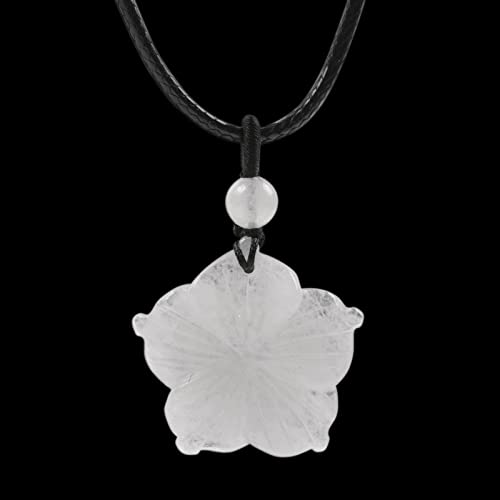 Justinstones Hand Carved Healing Crystals Gemstone Hawaii Flower Pendant Hand Weaving Wax Rope Necklace 22 inch - color: White Quartz