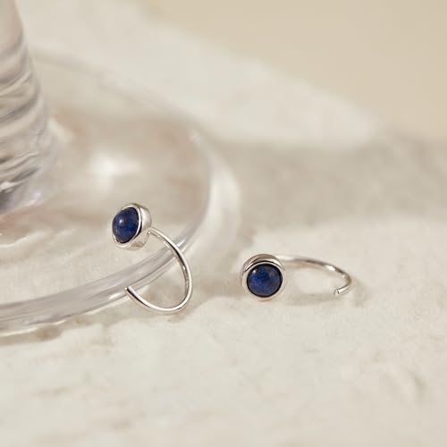 CHIC & ARTSY 925 Sterling Silver Half Hoop Earrings for Women, Dainty Huggie Hoops with Synthetic Opal, Moonstone, CZ & Gemstones, Lightweight Comfort Fit Everyday Elegant Jewelry - color: Synthetic Lapis Lazuli/Silver