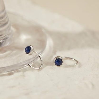 CHIC & ARTSY 925 Sterling Silver Half Hoop Earrings for Women, Dainty Huggie Hoops with Synthetic Opal, Moonstone, CZ & Gemstones, Lightweight Comfort Fit Everyday Elegant Jewelry - color: Synthetic Lapis Lazuli/Silver