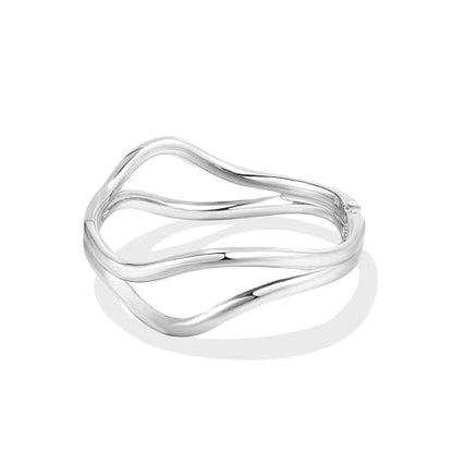 Elegance 11 designs Gold Plated Cuff Bangle Bracelets For Women Trendy Hinged Cuff Open Wide Chunky Gold Bracelet Minimalist Bangle Jewelry Gift - color: Line Bangle Silver