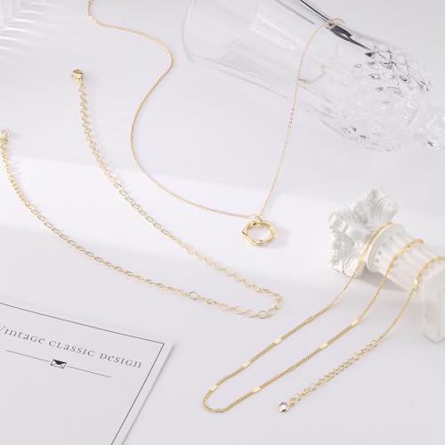 Kyerlyn Layered Necklaces for Women, 14K Gold Plated Necklace Sterling Silver Necklace Stack Circle Pendant Necklace Trendy Long Chain Stackable Silver Necklace Set Dainty Gold Stacked Jewelry Gifts