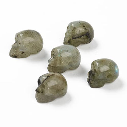 5pcs Skull Head Natural Stone Beads Gemstone Healing Crystal Labradorite Skeleton Head Loose Beads 18x12mm with Half Drilled Hole for DIY Bracelets Necklaces Jewelry - color: Labradorite