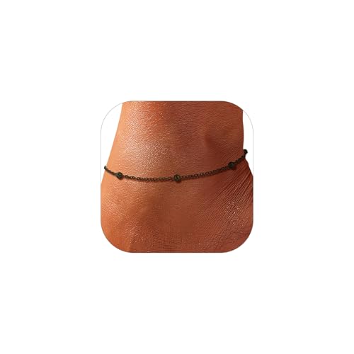 U7 Ankle Bracelets for Women Stainless Steel Waterproof Tarnish Resistant | 18K Gold Plated/Silver/Rose Gold Anklets,Cuban Chain Anklet Bracelets, Perfect for Summer Beach and Vacation Outfits - color: Black-Bead Chain