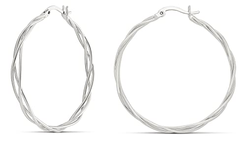 Milla Twisted Hoop Earrings for Women – Hypoallergenic Silver or Gold Statement Hoops – Lightweight & Easy to Wear - color: Silver Plated / 1.6 in / Dainty