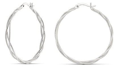 Milla Twisted Hoop Earrings for Women – Hypoallergenic Silver or Gold Statement Hoops – Lightweight & Easy to Wear - color: Silver Plated / 1.6 in / Dainty