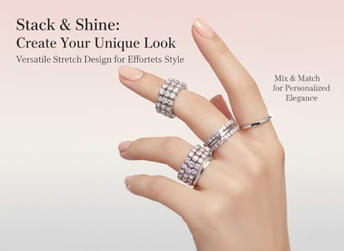 Sparkling Rhinestone Ring Set Trendy Elastic Rhinestone Crystal Stretch Ring Stackable Jewelry for Women Girls - color: Colorful-A