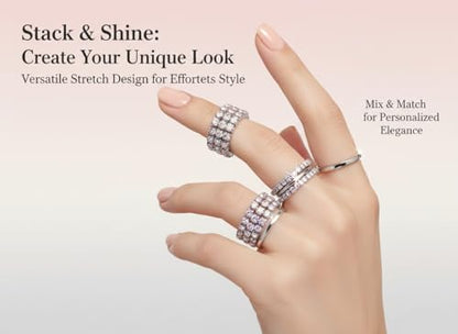Sparkling Rhinestone Ring Set Trendy Elastic Rhinestone Crystal Stretch Ring Stackable Jewelry for Women Girls - color: Colorful-A