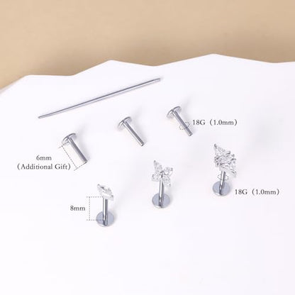 limerencia Titanium Internally Threaded Flat Back Earrings, 3 Pcs Implant Grade Hypoallergenic Studs, 18G Tragus Helix Conch Cartilage Piercing Jewelry for Sensitive Ears Women Men, Gold/Silver - color: Silver-Vibe A