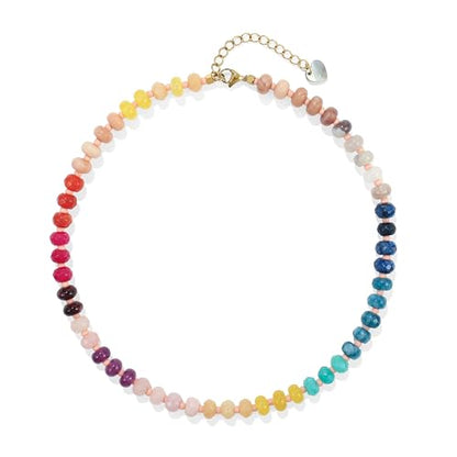 Joya Love Colorful Gemstone Beaded Necklaces For Women Trendy Rainbow Natural Stone Boho Handmade Stainless Steel Waterproof Strand Necklaces Jewelry For Women Gift - color: Red Blue