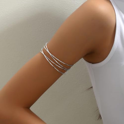 Todenb Upper Arm Cuff for Women Minimalist Adjustable Arm Band Gold Silver Arm Cuff Multi-Layer Arm Bracelet Upper Arm Jewelry - color: Silver Double Cross
