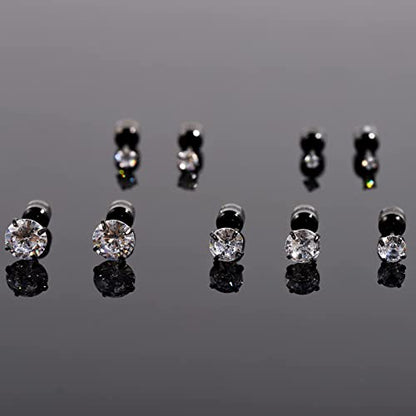 5 Pairs Titanium Screw Back Stud Earrings Set for Sensitive Ears, Hypoallergenic Surgical Stainless Steel Double Sided Round Cubic Zirconia Earrings for Women Men - color: 5pcs black stud set