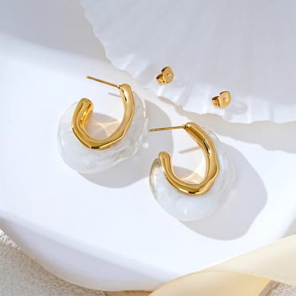 Enamel Hoop Earring for Women 18k Gold Plated Chunky Two-Tone U/C Shaped Earring Enamel Jewelry Gift for Wife Girlfriend - color: Orange 2
