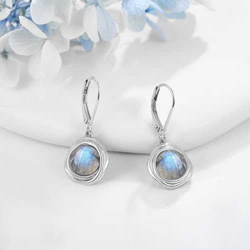 FreshWater Pearl Dangle Earrings 925 Sterling Silver Lapis lazuli Turquoise Larimar Opal Black Pearl Leverback Earrings for Women Birthday Hypoallergenic - style: Labradorite earrings
