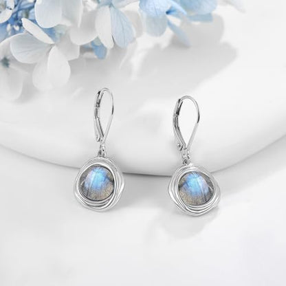 FreshWater Pearl Dangle Earrings 925 Sterling Silver Lapis lazuli Turquoise Larimar Opal Black Pearl Leverback Earrings for Women Birthday Hypoallergenic - style: Labradorite earrings