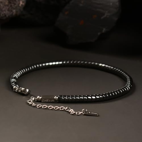 Men's Premium Hematite Snake Bone Adjustable Bracelet Gift for Him | Handmade polished stainless steel fittings durable steel wire flexible fit lightweight, suitable for casual and business wear