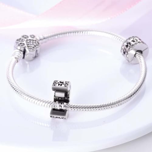 Heart Charm Clip Lock Spacer Stopper Charm Bead Bracelet 925 Sterling Silver Charms Safety Chain for Pandora Bracelets - color: Paw