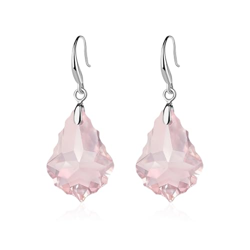 EVEVIC Austrian Crystal Baroque Teardrop Dangle Earrings for Women | 14K Gold-Plated,Hypoallergenic,Brilliant Facets,Fluid Movement,Easy-Wear Fishhook Fit,For Daily Wear And Special Occasions - color: Pink