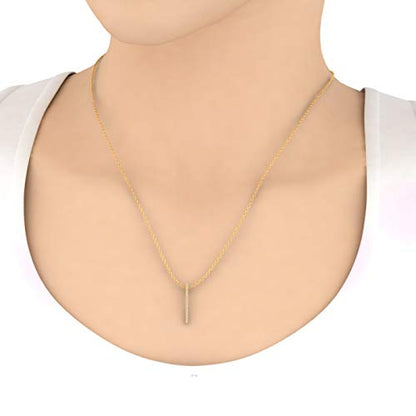 1/10 Carat Diamond Vertical Bar Pendant Necklace in 10K Solid Gold (Silver Chain Included) - color: Yellow Gold