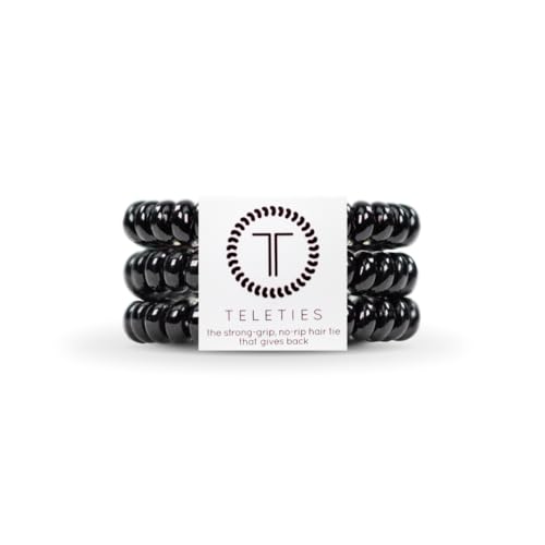 Teleties - Small Spiral Hair Coils - Jet Black, 3 Pack - No Rip, Water Resistant, No Crease - Phone Cord Hair Ties for Women - color: Jet Black