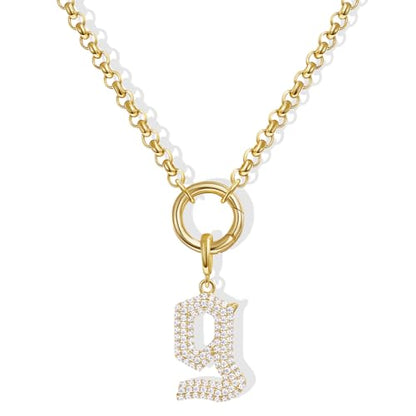 KissYan Custom Charm Necklaces for Women, 14K Gold Plated Initial Letter Pendant Box Chain Necklace Dainty Jewelry Gift - style: Gold G