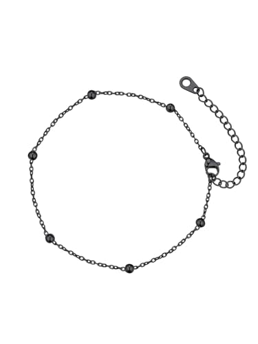 FaithHeart Waterproof Ankle Bracelets for Women, 1/2/3Pcs Non Tarnish Stainless Steel Layered Anklet Set Paperclip Figaro Cuban Link Chain Dainty Summer Beach Jewelry Gift Adjustable Size - style: a.Bead - Black