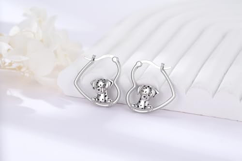 LES OSEWA Dog Animal Earrings Sterling Silver Animal Heart Hoop Dangle Earrings Cute Jewelry Gifts for Women - color: Dalmatian