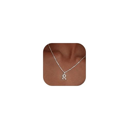 Initial Necklace for Women, 14K Gold Silver Plated Box Chain Letter Pendant, Trendy Name Necklace, Dainty Personalized Charm Jewelry Gift for Her - color: Silver, style: R