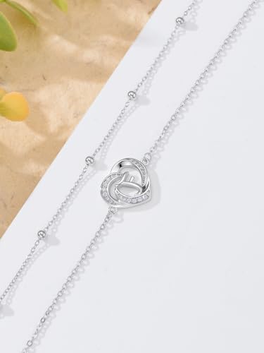 Dorunmo Initial Anklet 925 Sterling Silver Letter A-Z Layered Heart Anklet Beach Jewelry Birthday Gifts for Women - color: F